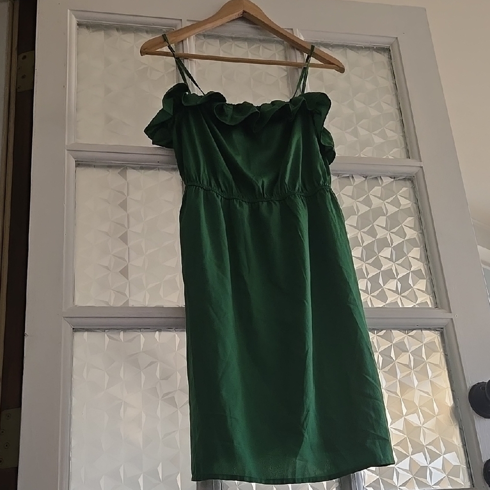 Green Ruched Ruffle Mini Sundress